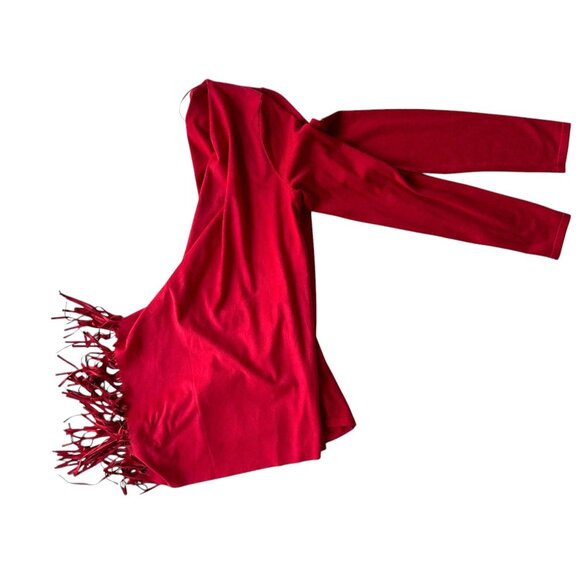 INC International Concepts Open Front Fringe Jacket Red Faux Suede Asymm… - Picture 6 of 9